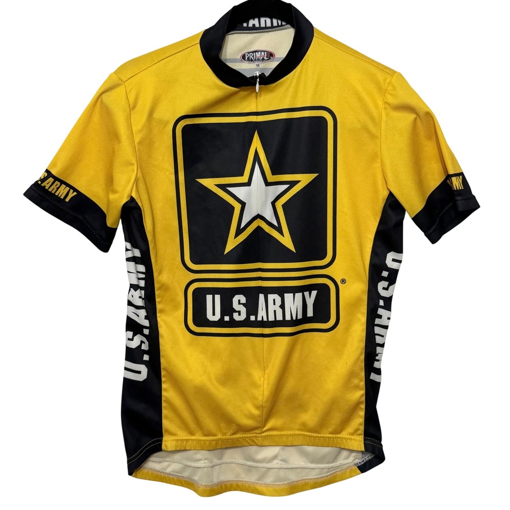 Primal Wear US Army Cycling Jersey Mens Medium Yellow Black Short Sleeve Zip Top